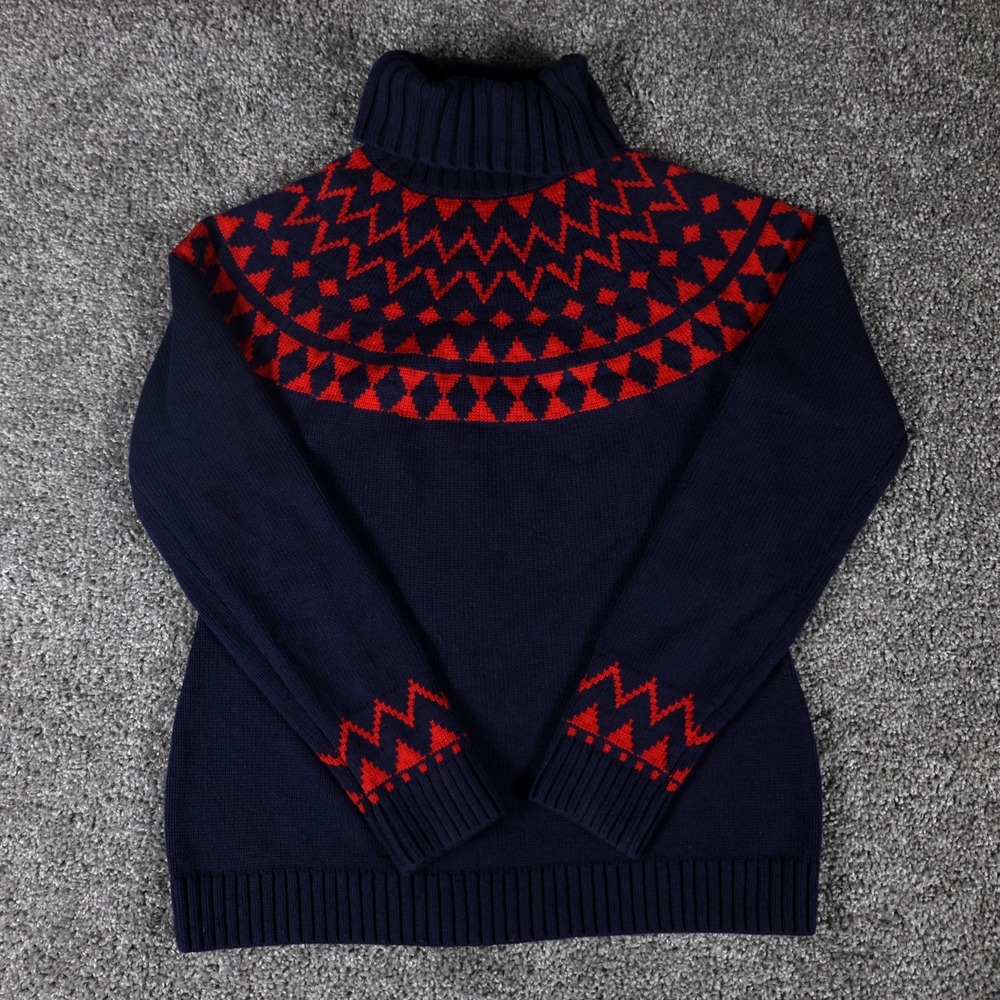Duluth Trading Co Women's XS Navy Red Fair Isle Turtleneck Sweater Wool Blend